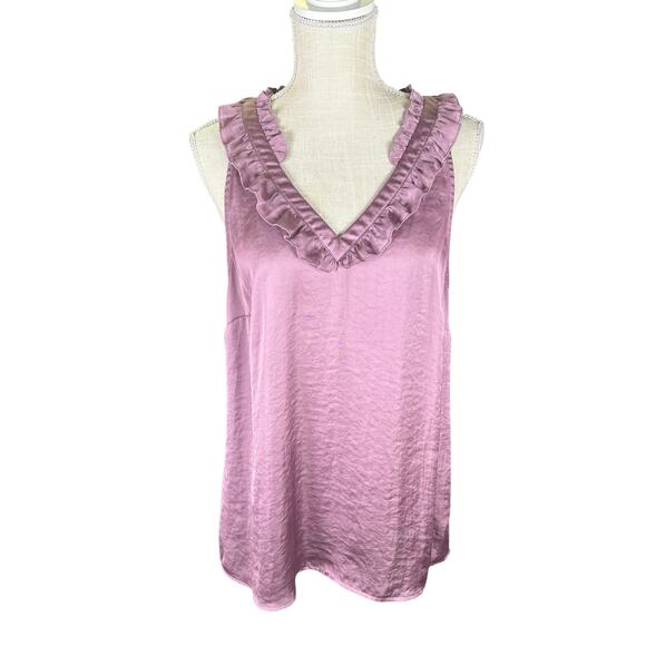 CAbi Tally Tank Top Women's Large Lilac Purple Ruffles V-neck Flowy Lightweight - Picture 4 of 9